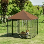 PawHut Outdoor Dog Kennel, 4.6' x 4.6' x 5' Puppy Play Pen with Canopy Garden Playpen Fence Crate Enclosure Cage Rotating Bowl, Black